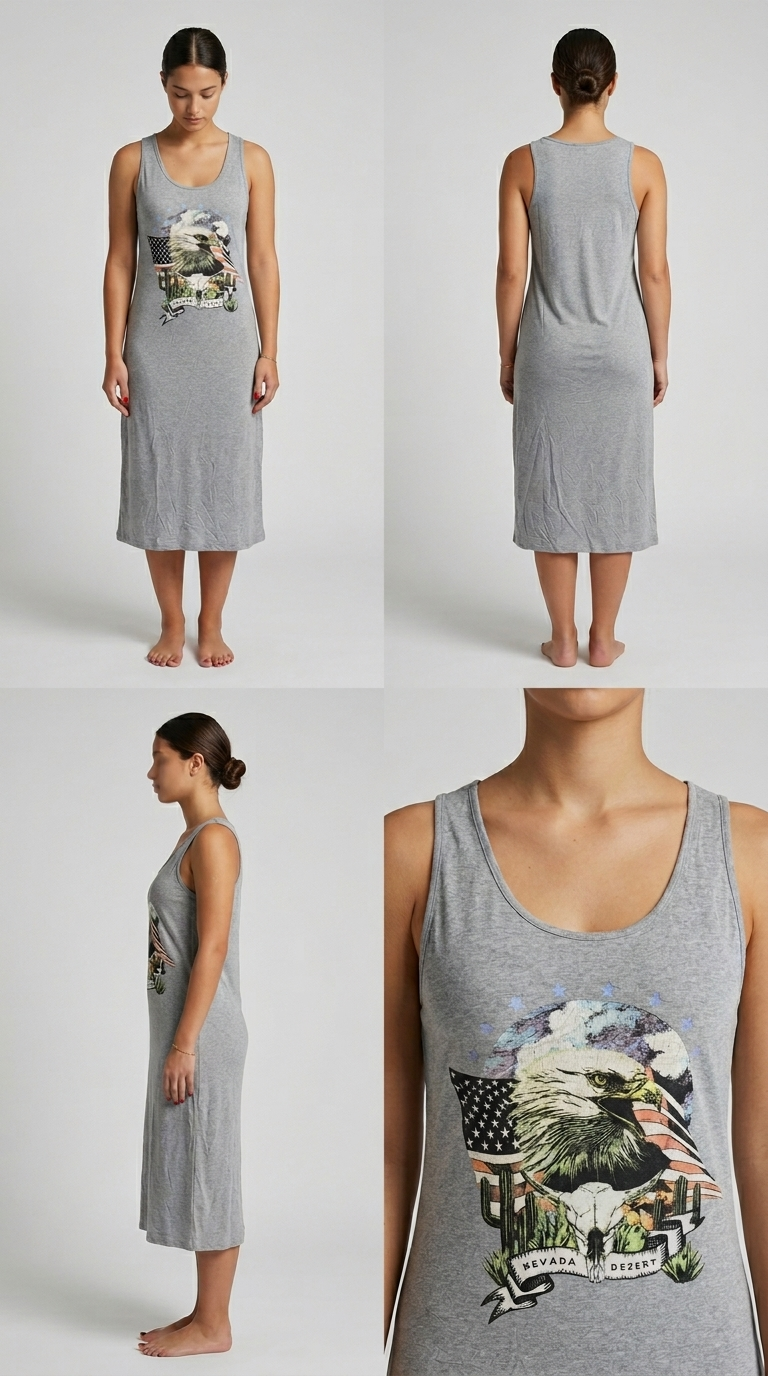 Vestido midi cinza estilo regata com estampa Nevada Desert